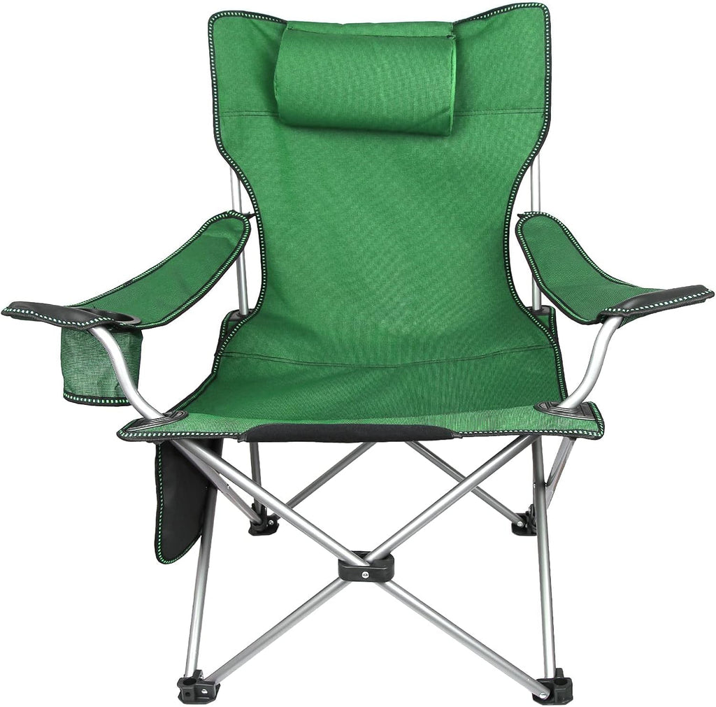 Blue Folding Adjustable Recliner Camping Chair with Headrest & Cup Holders & Side Pocket P401