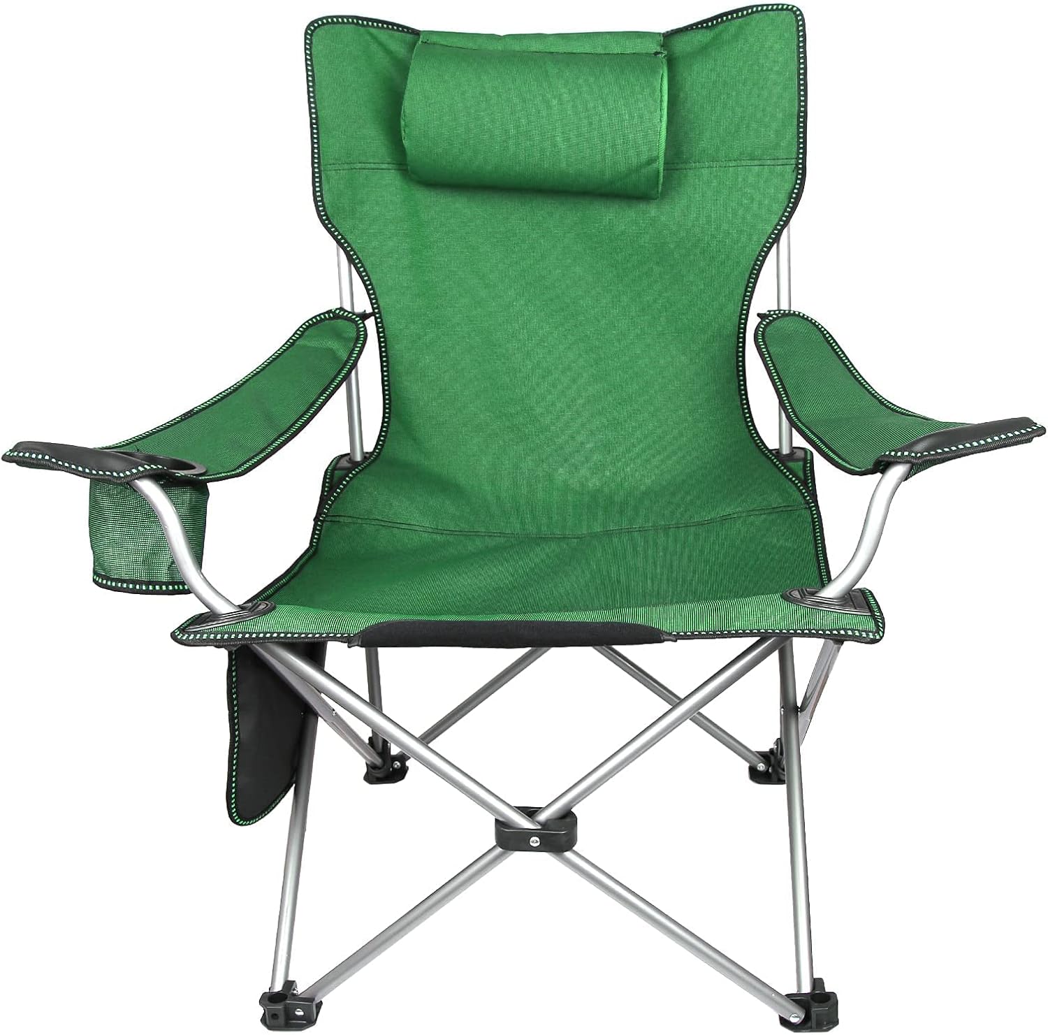 Blue Folding Adjustable Recliner Camping Chair with Headrest & Cup Holders & Side Pocket P401
