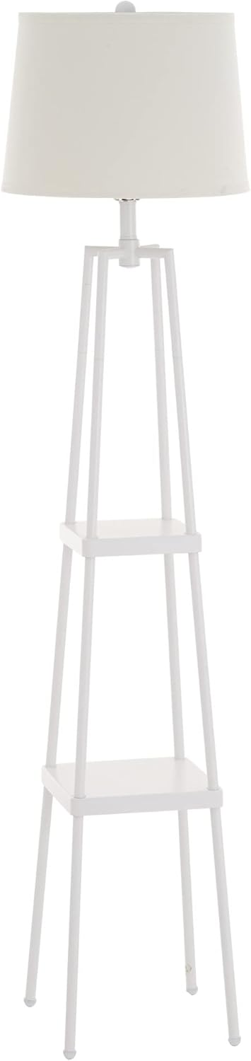 Modern Metal Etagere Floor Lamp with Shelves and Linen Shade W289