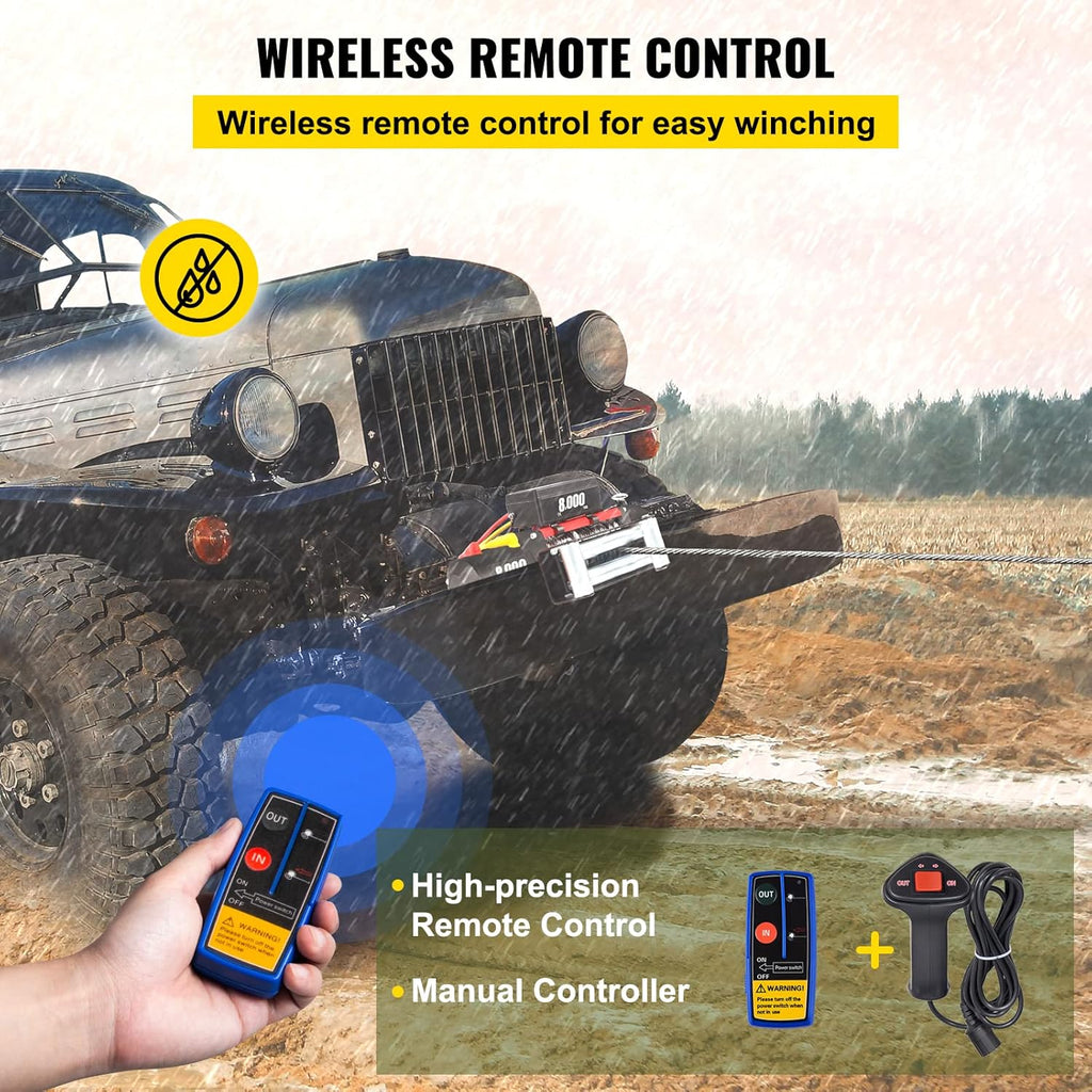 8000lb 12V Electric Winch with Wireless Remote Control Steel Cable V372