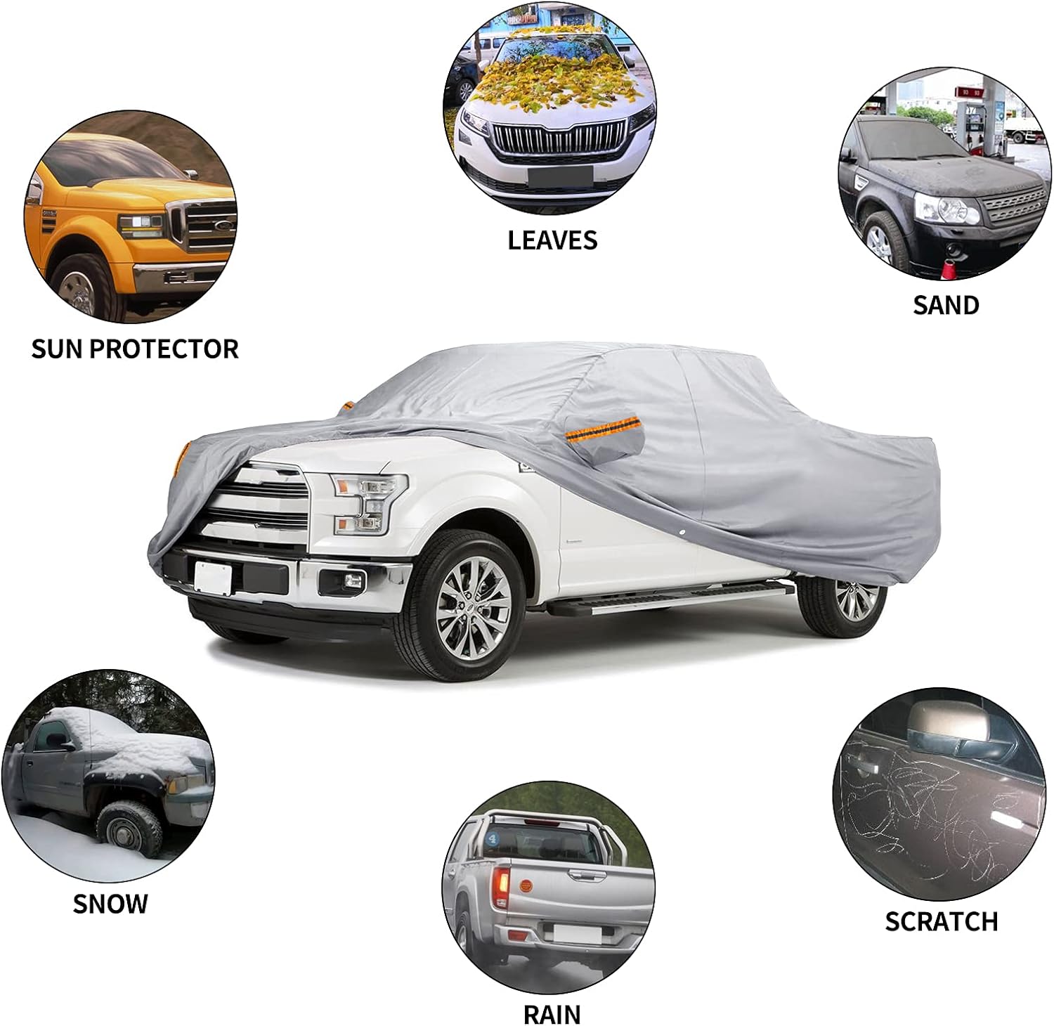 Waterproof Car Cover for Ford F150 2007-2021 Regular Cab Wheelbase 122/126 Length UP to 210" Pack of 2 L139250