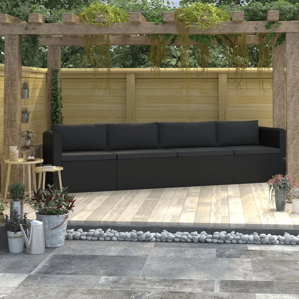 Black Poly Rattan Patio Sofa Set with Cushions D657