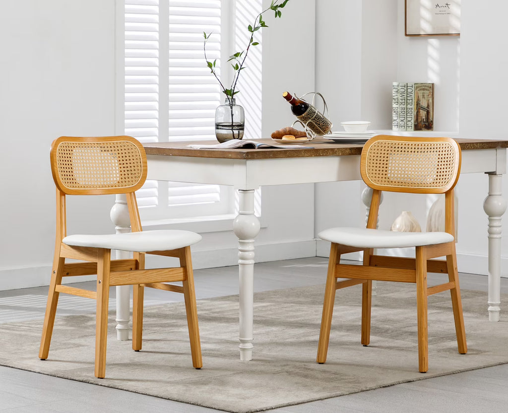White Faux Leather Rattan Dining Chairs Set of 2 H55384