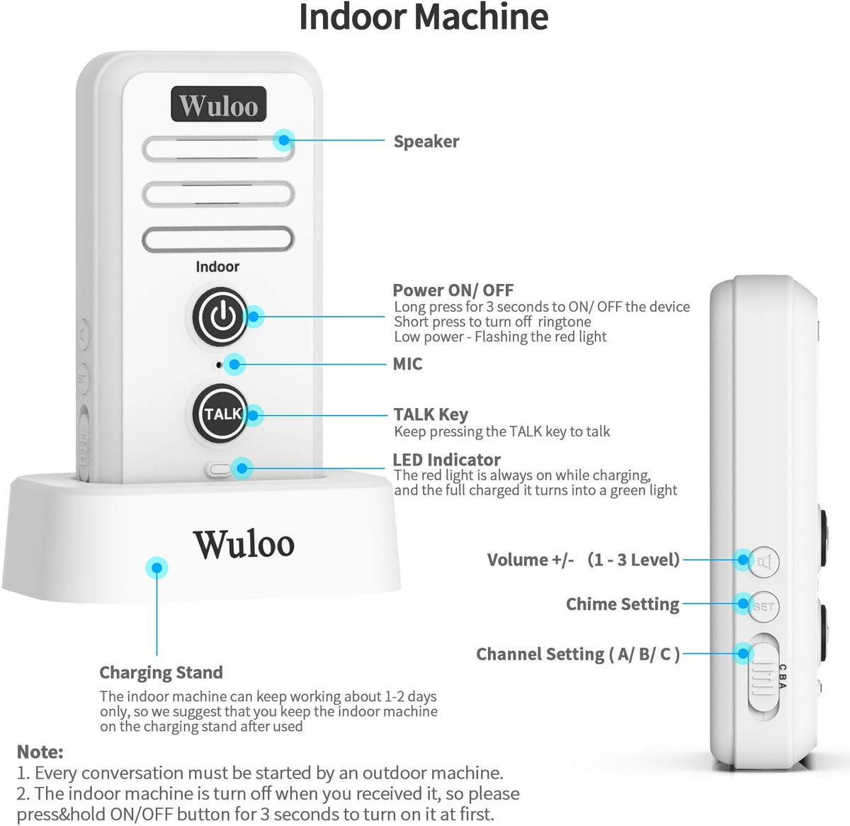 Wireless Intercom Doorbell Chime (1T2 White) X1583