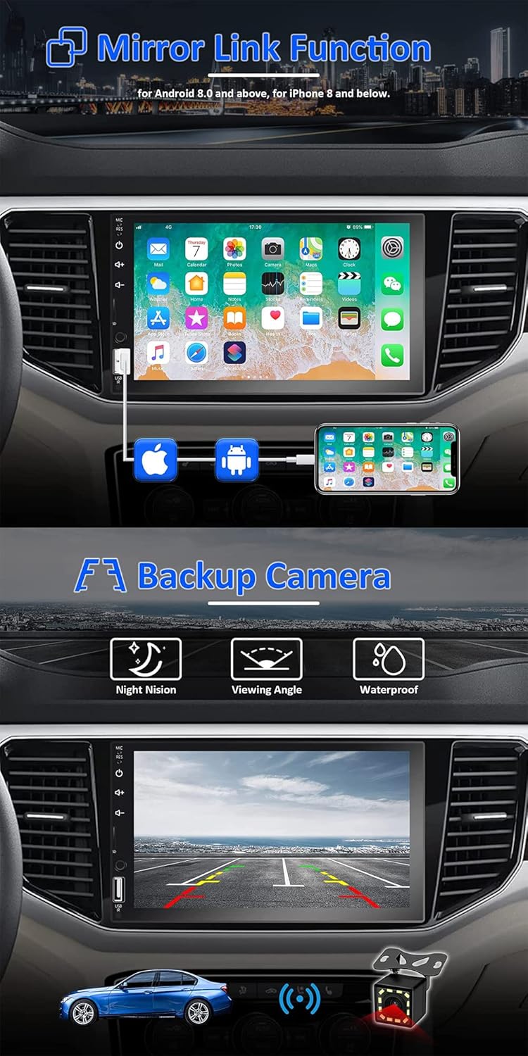 7 Inch Touchscreen Car Stereo with Backup Rear View Camera Y9117