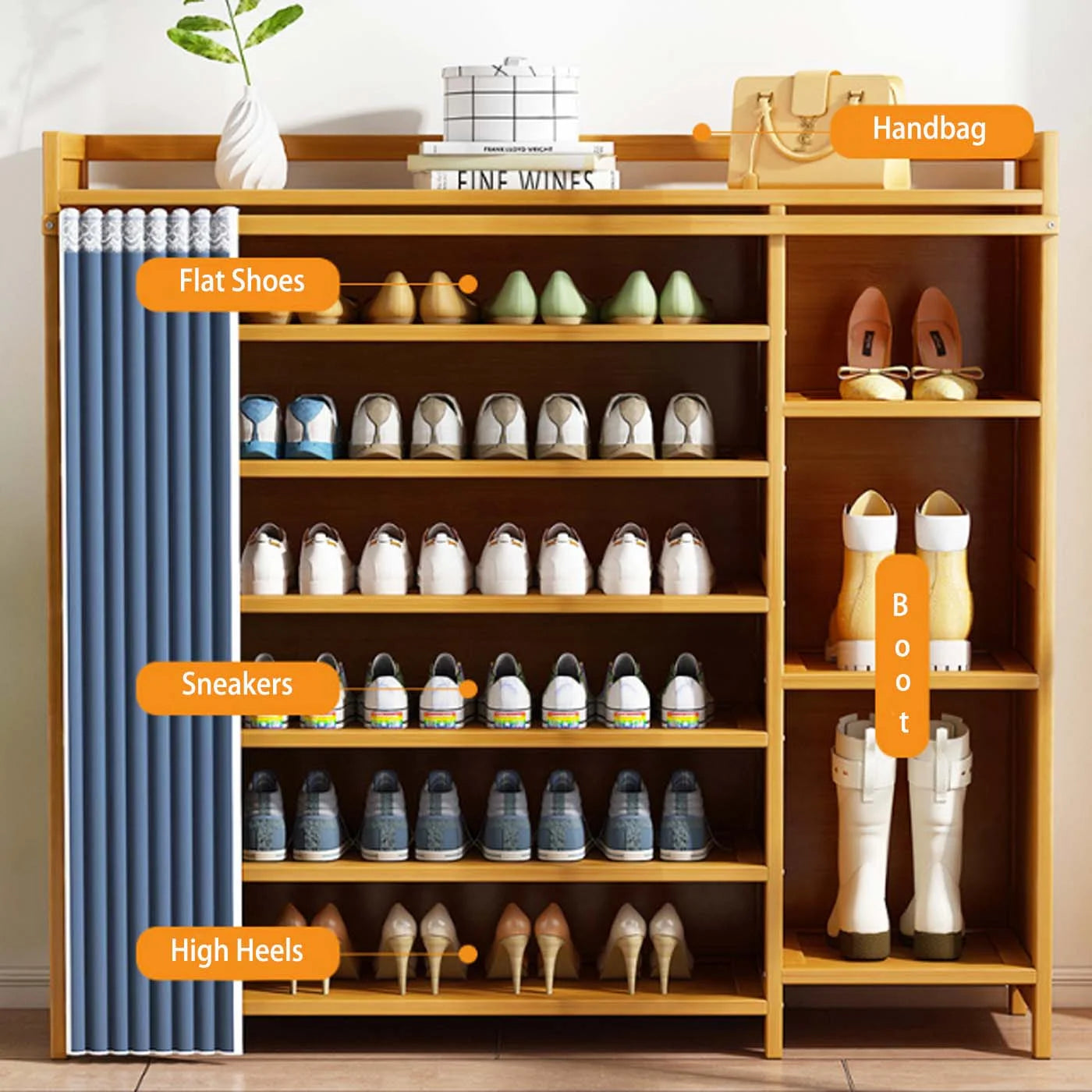 6 Tier Bamboo Wood Shoe Rack C174955