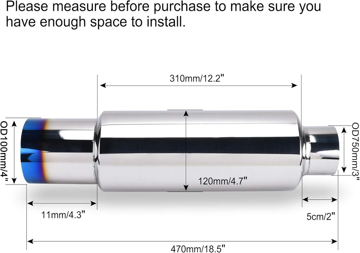 Stainless Steel Exhaust Tip, 18.5" Length, 2.5'' Inlet 4'' Outlet, Pack of 2 F12152