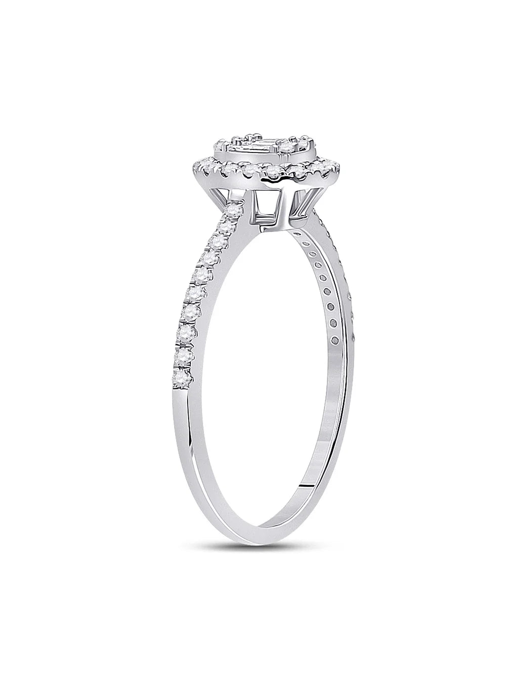 14kt White Gold Baguette Diamond Oval Cluster Ring 1/3 Cttw J361