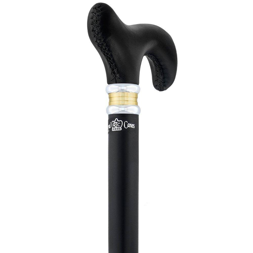 Black Leather Derby Walking Cane with Beechwood Shaft U2407