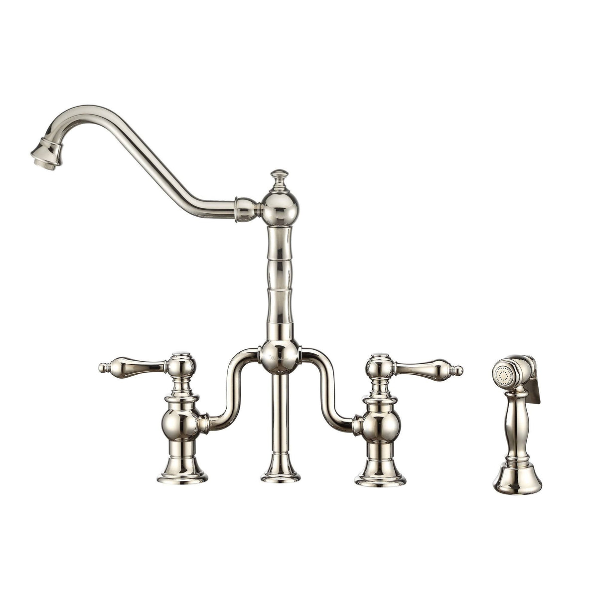 Whitehaus Twisthaus Plus Bridge Faucet with Long Traditional Swivel Spout Lever Handles and Solid Brass Side Sp F447