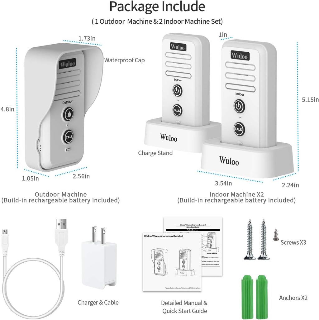 Wireless Intercom Doorbell Chime (1T2 White) X1583