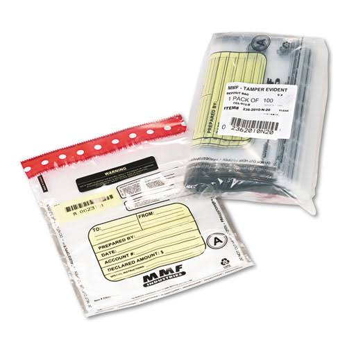 Clear Plastic Tamper-Evident Deposit Bags, 9 x 12, 100 Bags/Box T8225