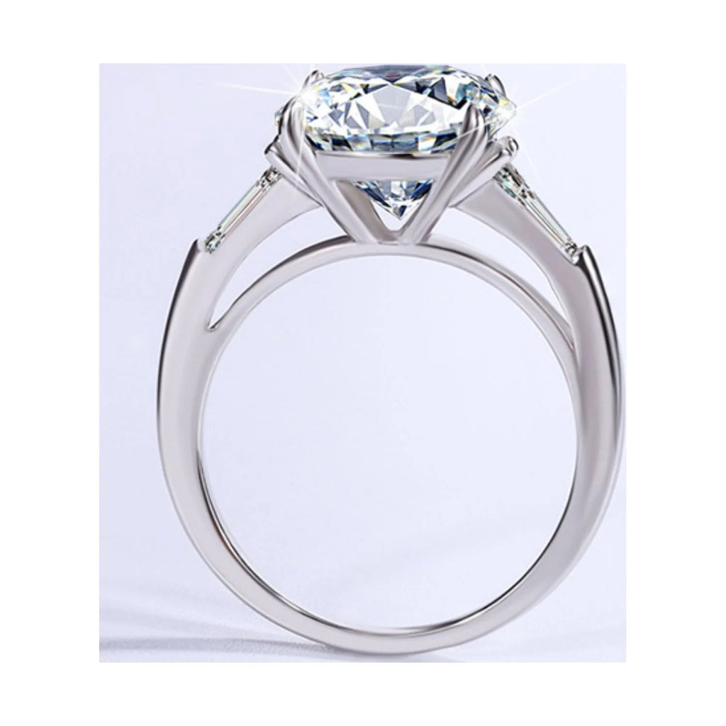 5ct Round Cut Moissanite Sterling Silver Engagement Rings with Certificate C823875