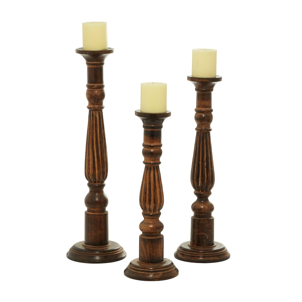 3-Piece Wooden Candle Holder Set Brown D50479