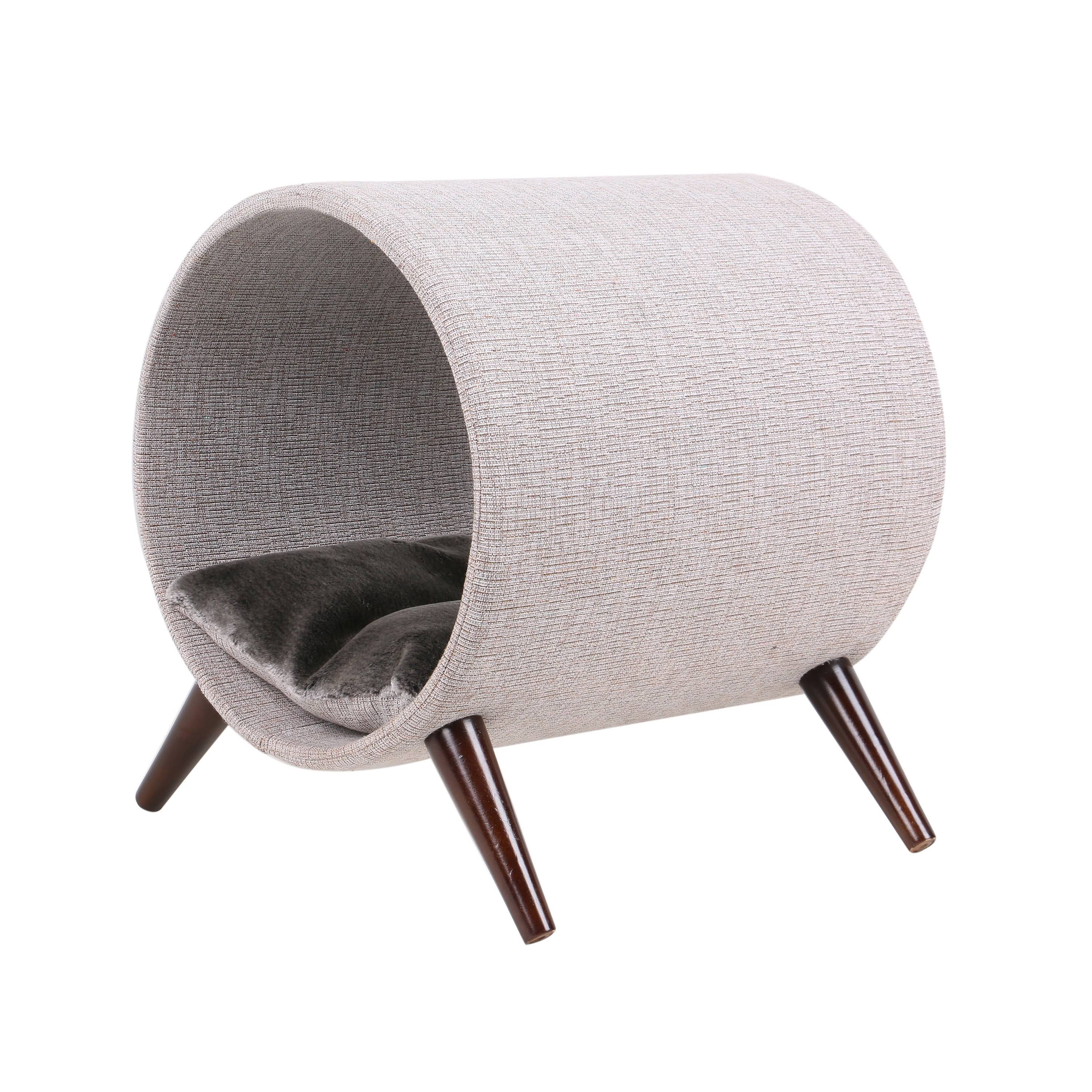Grey and Brown Wooden Legs Cat Tunnel Bed 15 inch S670009