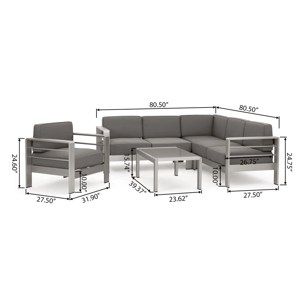 Khaki Aluminum Sofa Set with Glass Table and Cushions D892625