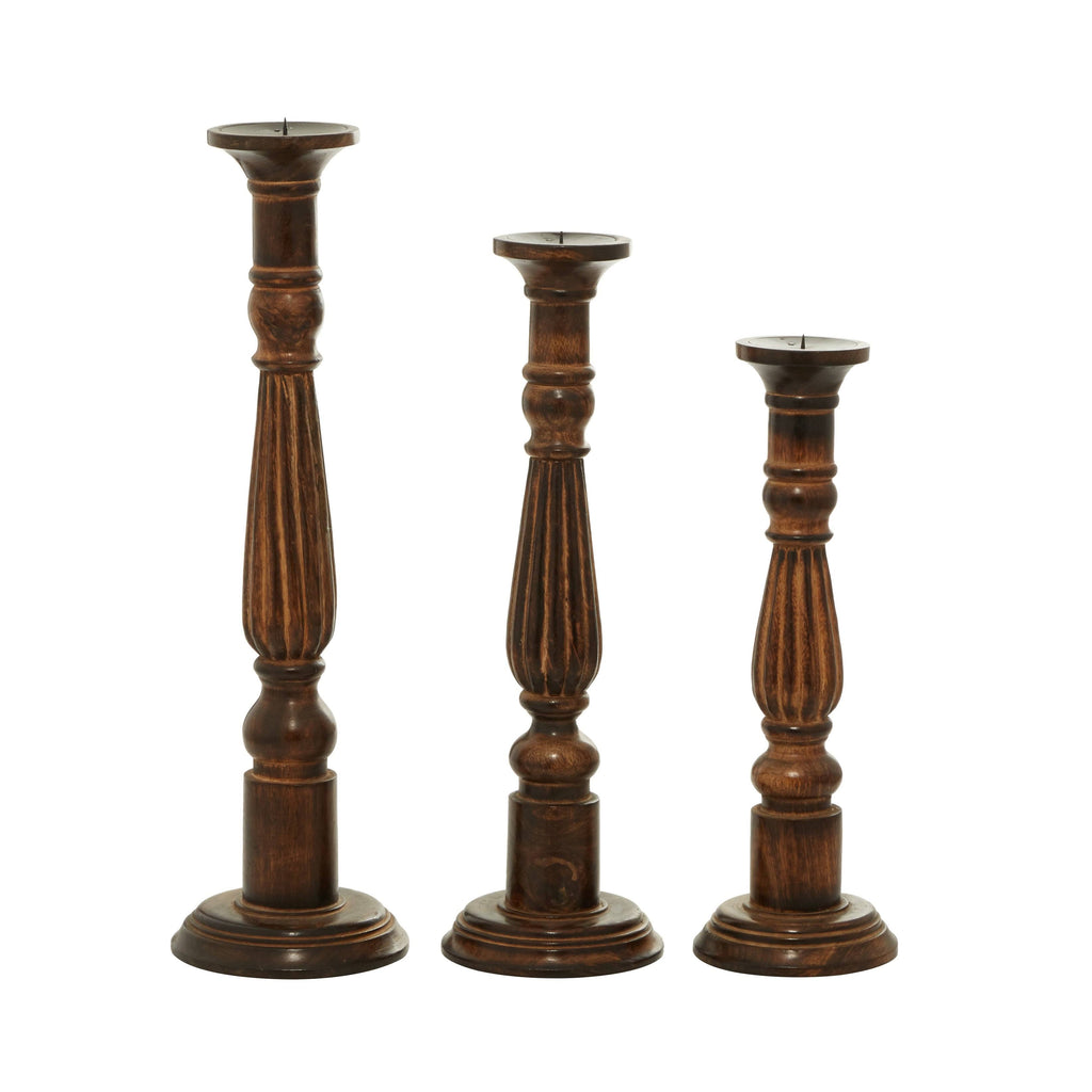 3-Piece Wooden Candle Holder Set Brown D50479