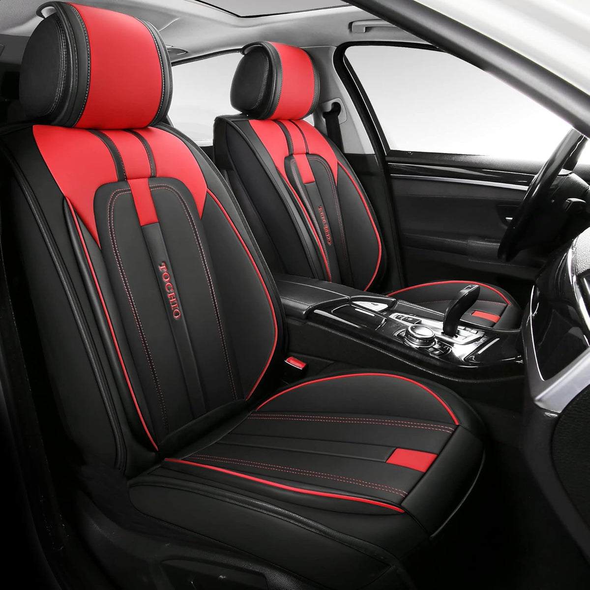 Black-White Waterproof Leather Car Seat Covers Full Set B82913