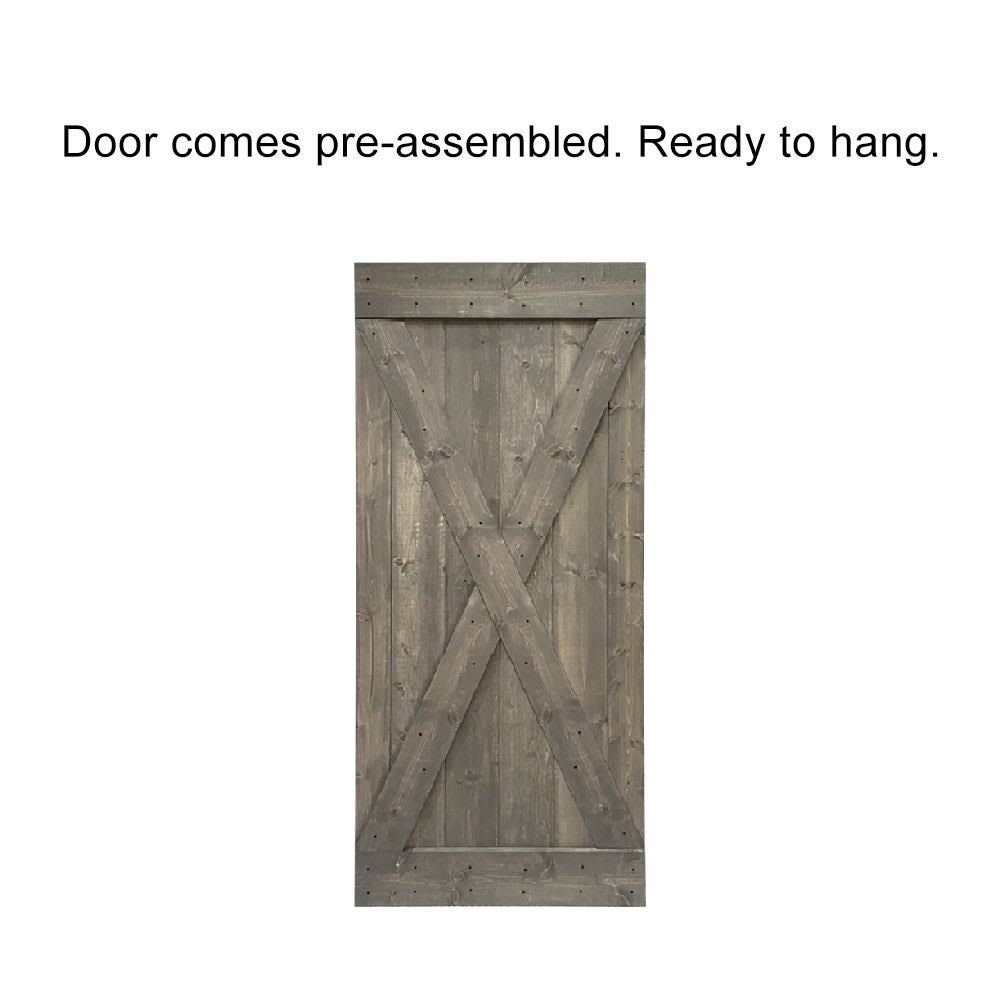 Red Walnut Stained Wood Interior Sliding Barn Door with Hardware Kit J8976
