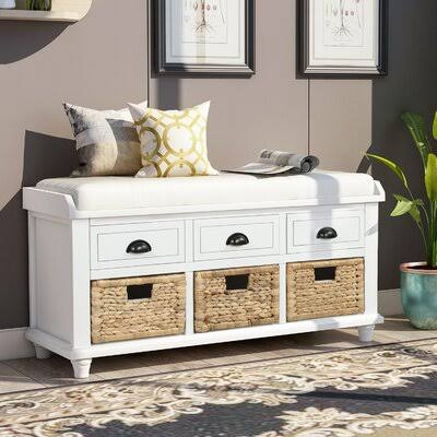 White Cabinet Storage Bench Z42915
