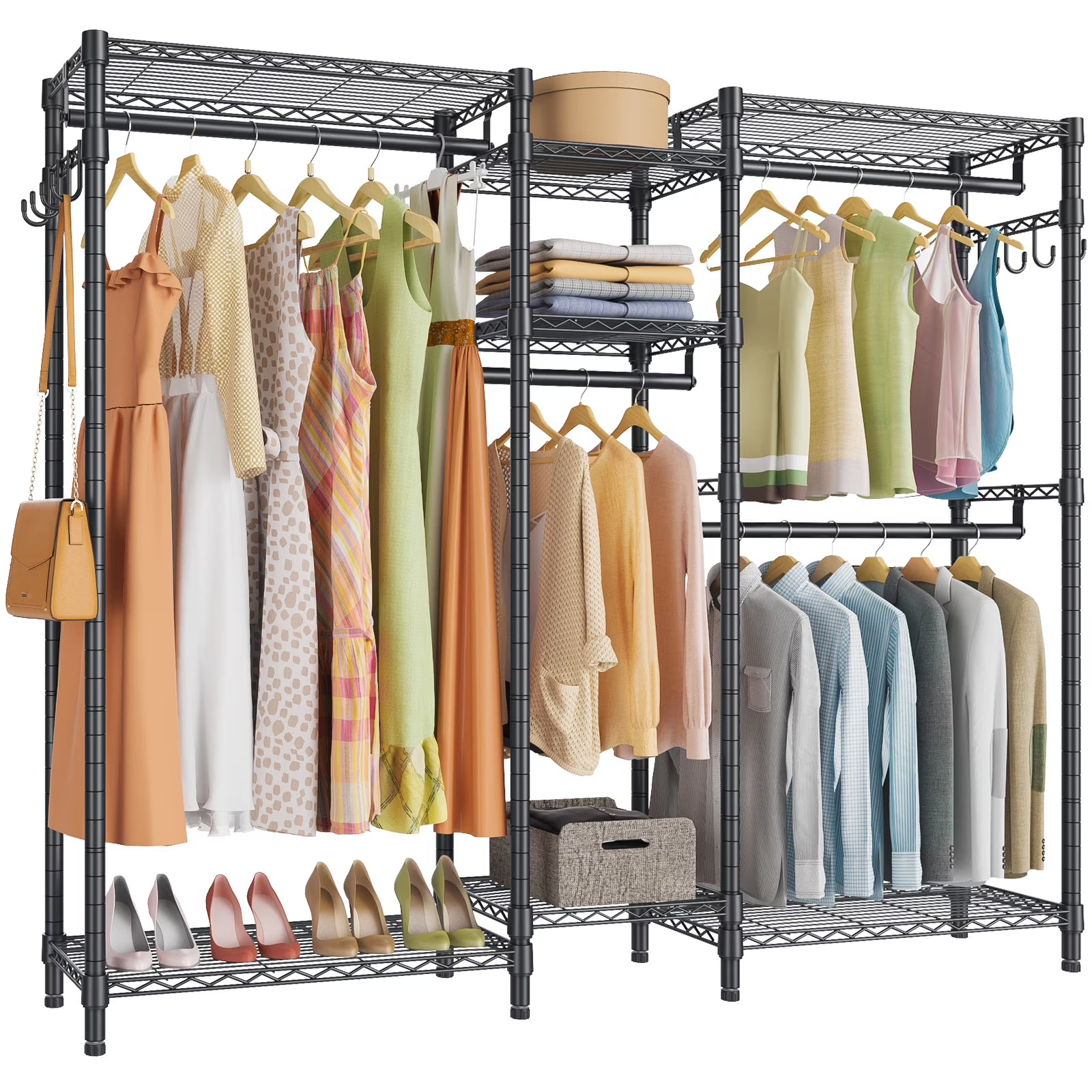 Heavy Duty Portable Clothes Rack, Max Load 800 Lbs, Black Q688