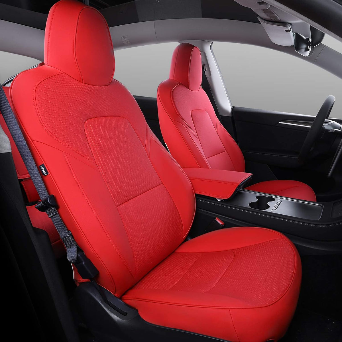 Red PU Leather Car Seat Cover for Tesla Model 3 Q261