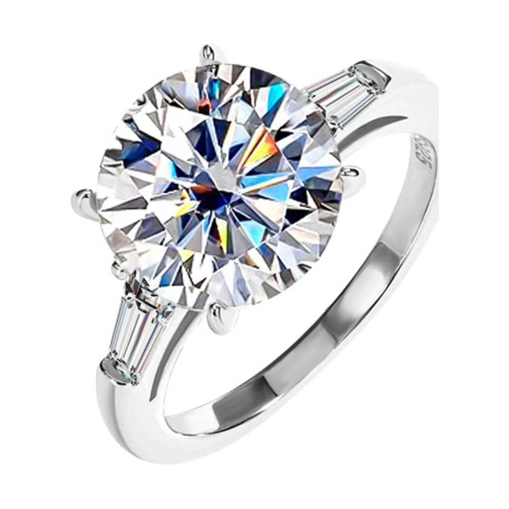 5ct Round Cut Moissanite Sterling Silver Engagement Rings with Certificate C823875