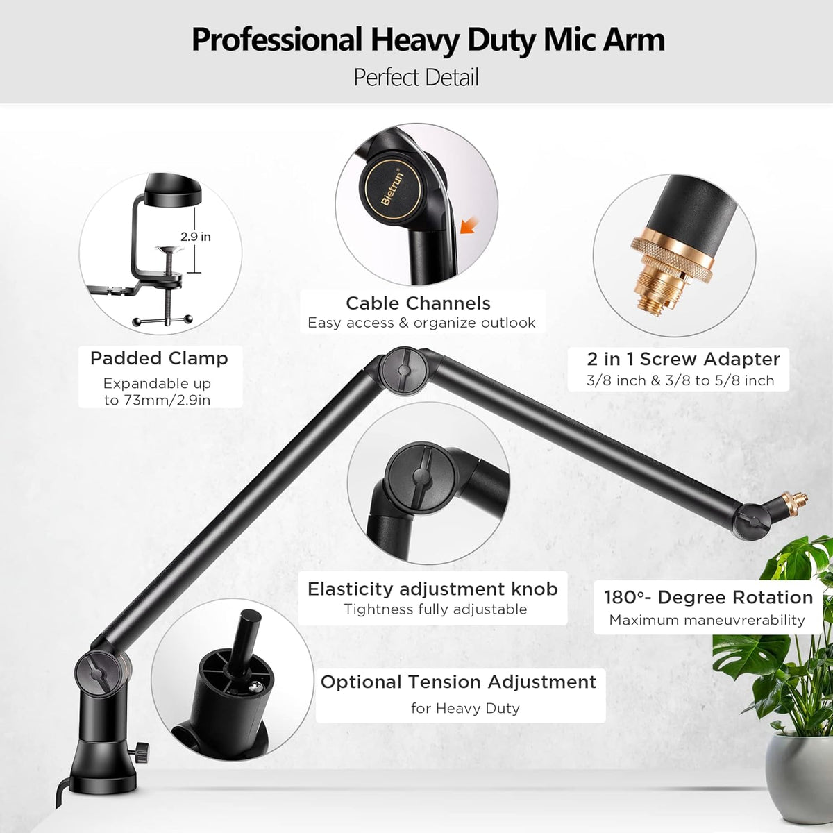 Mic Boom Arm with 3/8 to 5/8 Adapter, Heavy Duty Metal Desk Mount Stand with Hidden Cable Design Z735571