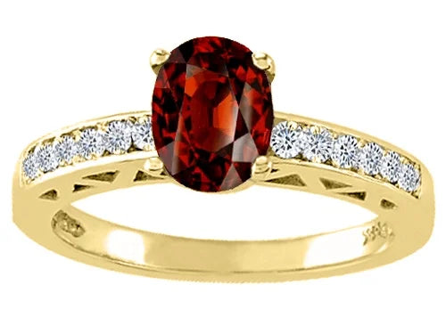 Oval Genuine Garnet Solitaire Engagement Ring E4435