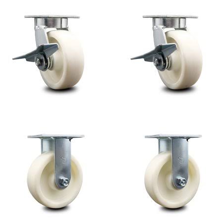 Swivel Top Plate Caster Set of 4 with 6 inch x 2 inch White Wheels R267