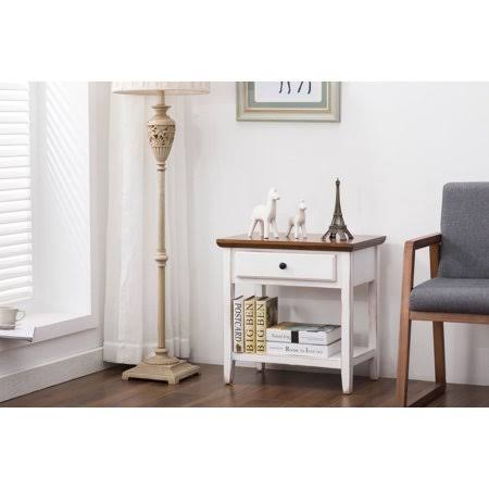 White Wood Side Table with Drawer K715