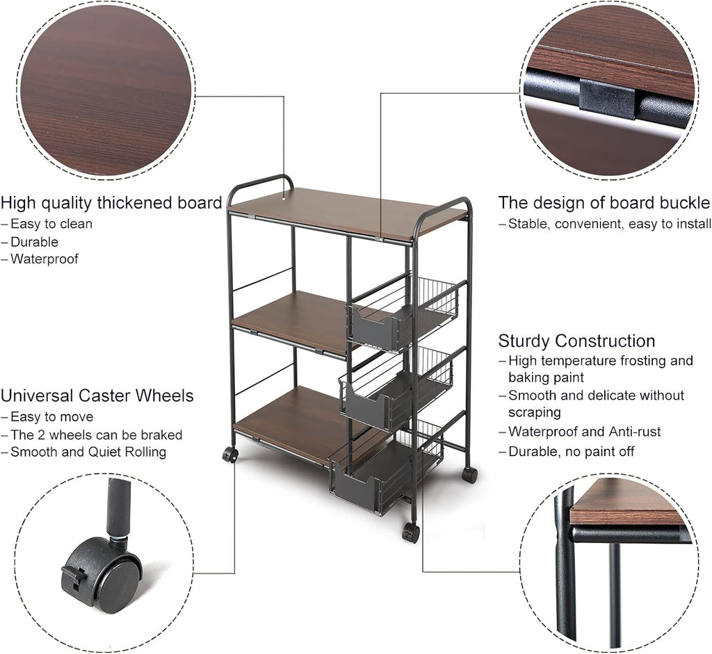 3-Tier Kitchen Standing Bakers Rack with Storage Basket Z474