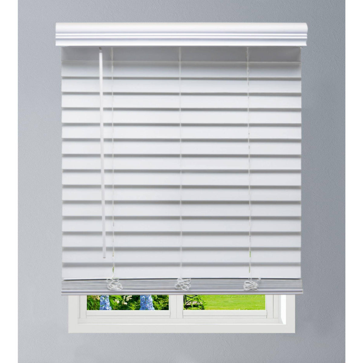 White Cordless Faux Wood Blind F93194