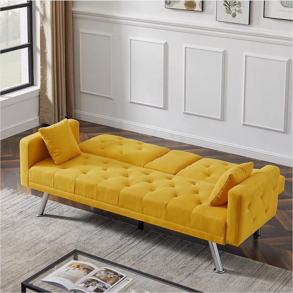 Yellow Linen Convertible Sofa and Bed Z7329