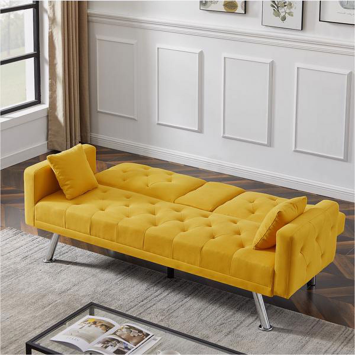Yellow Linen Convertible Sofa and Bed Z7329