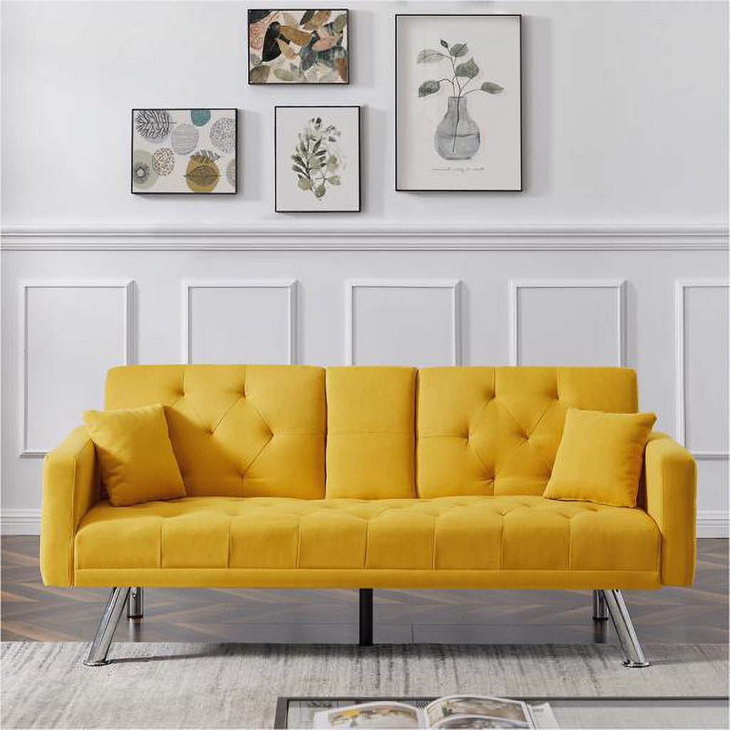 Yellow Linen Convertible Sofa and Bed Z7329