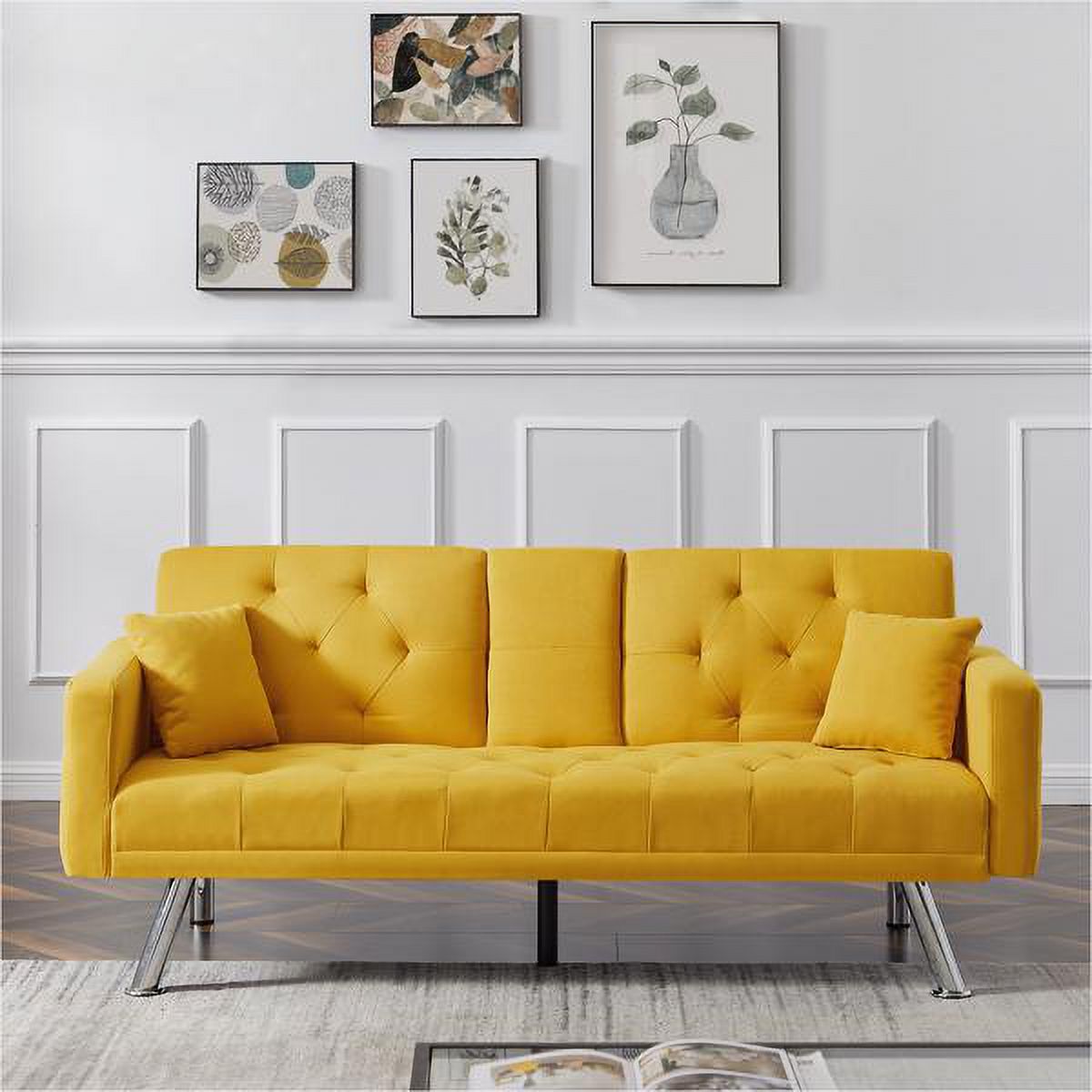 Yellow Linen Convertible Sofa and Bed Z7329