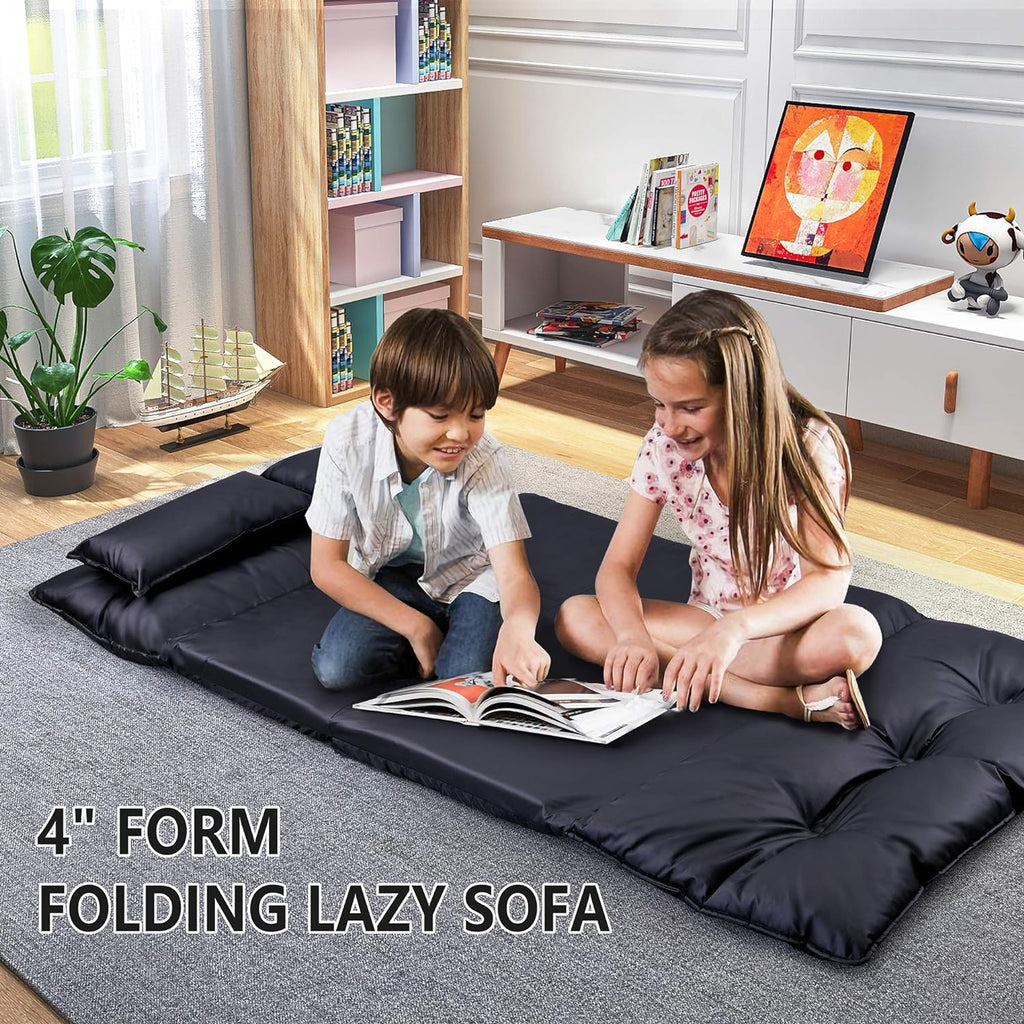 Adjustable Floor Sofa Bed with 2 Pillows, 5 Reclining Position, Black G36901