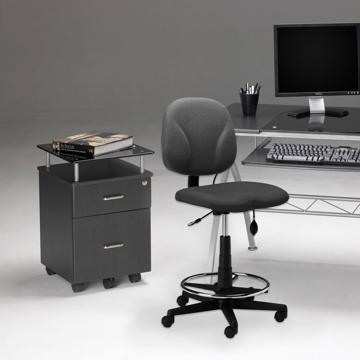 Anthracite Locking Box/File Pedestal with Black Glass R598