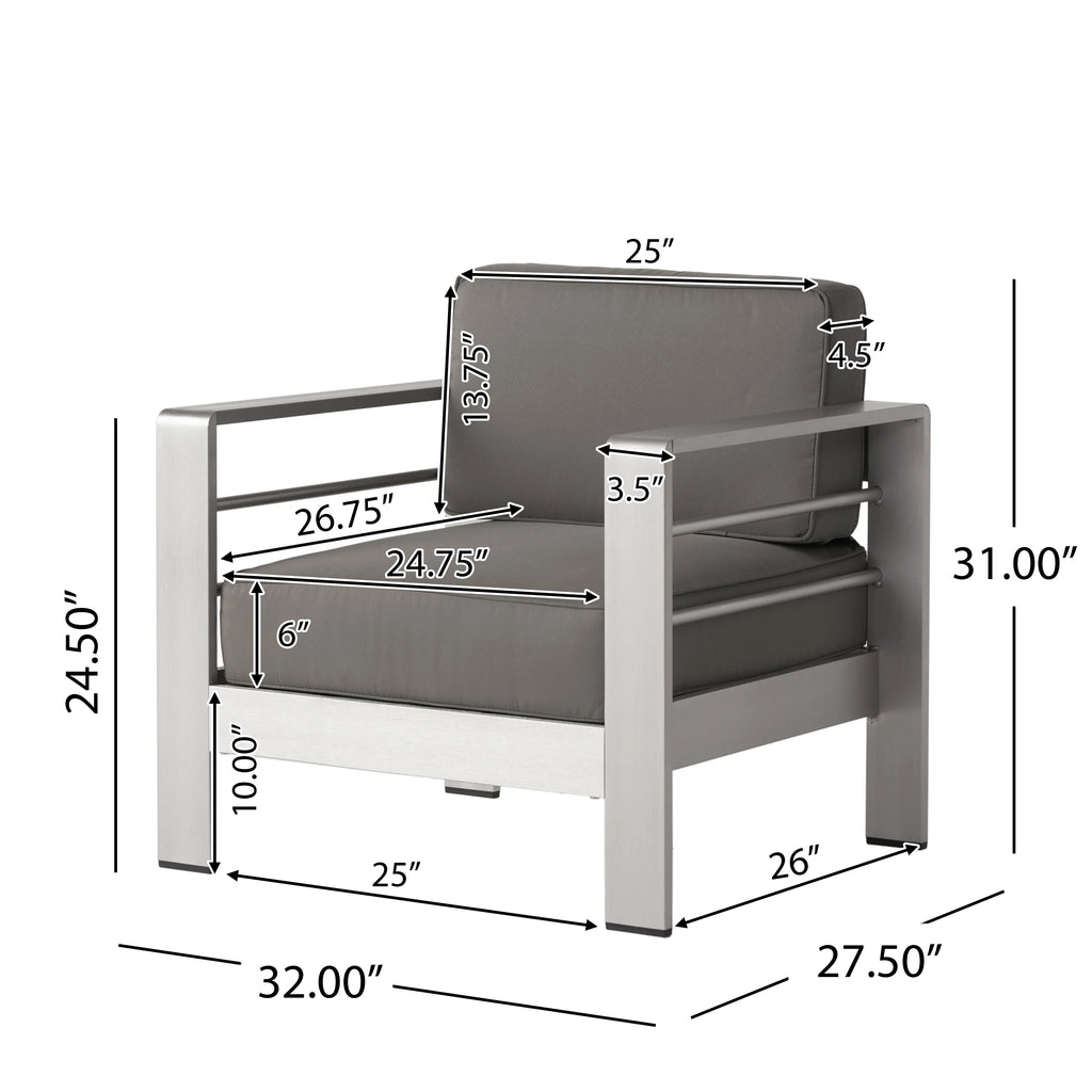 Khaki Aluminum Sofa Set with Glass Table and Cushions D892625