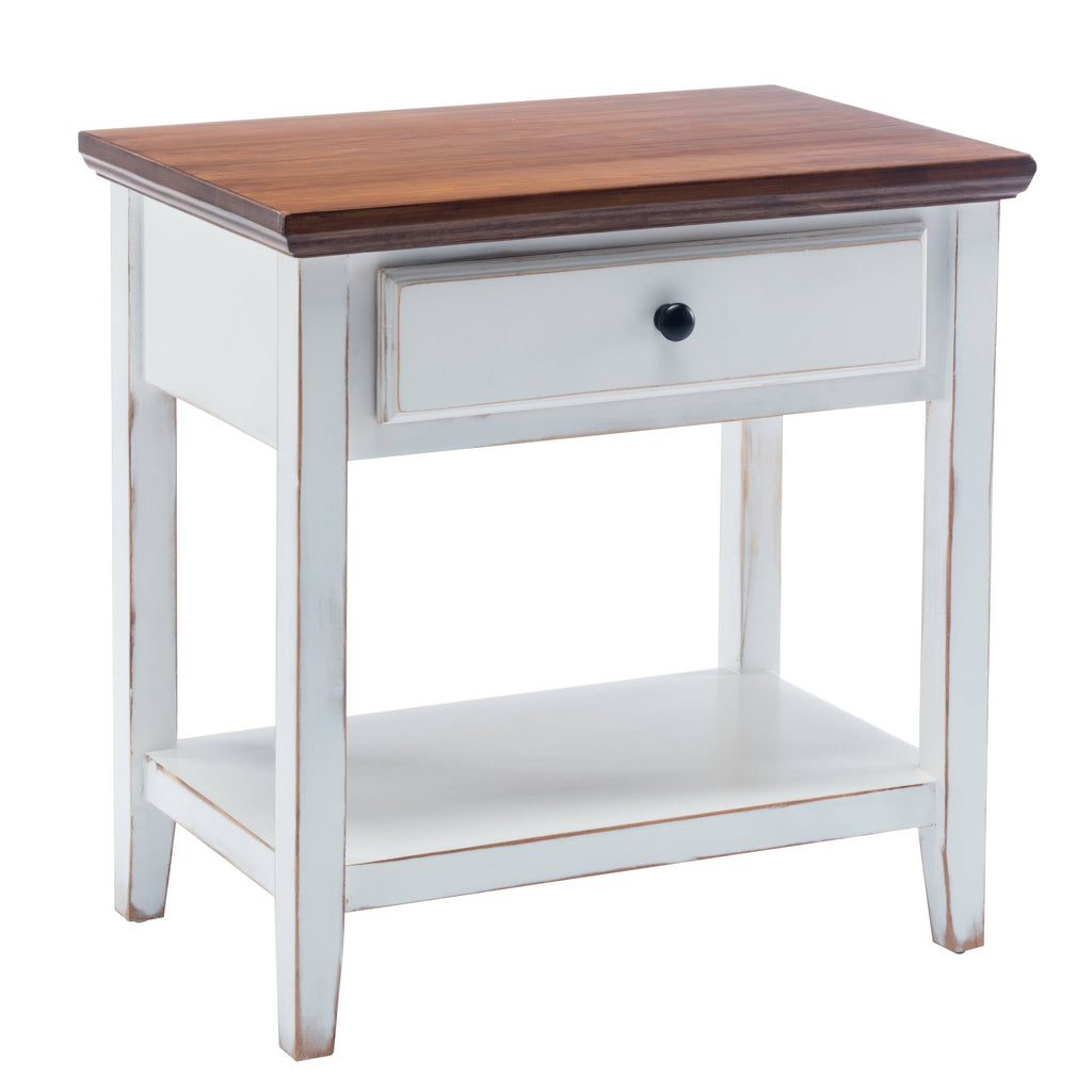 White Wood Side Table with Drawer K715
