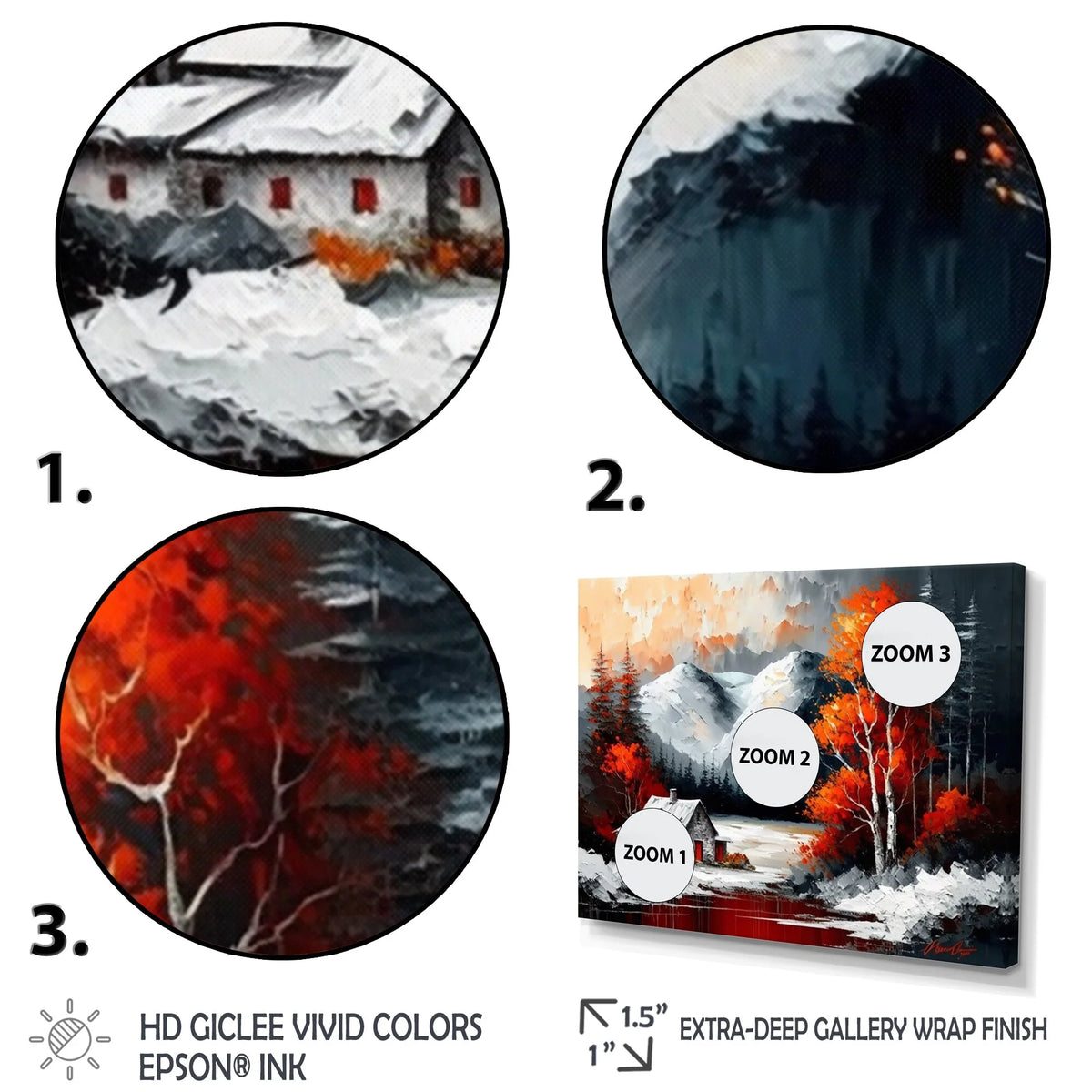 Cabin In The Woods In Winter V Lake House Cottage Canvas Art Print - 3 Panels 36 in. wide x 28 in. high R826