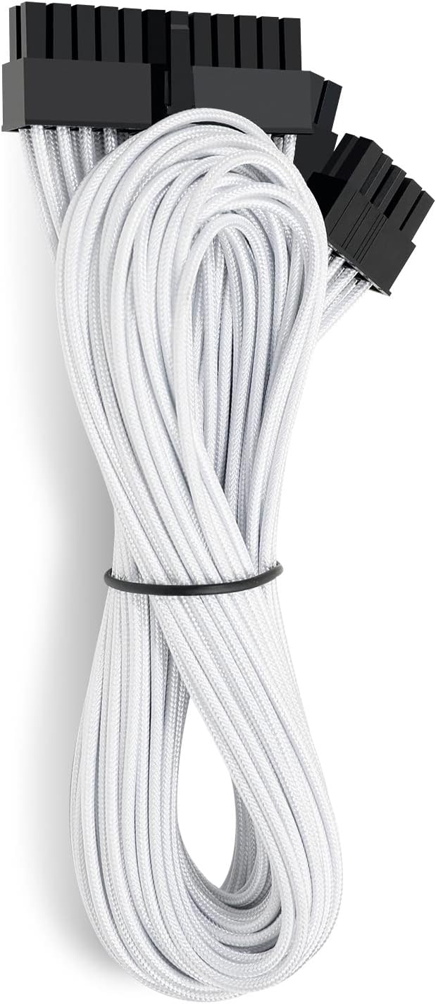 White Modular PSU Sleeved Cable Set, Extension Cable PC Kit, Pack of 2 A705127