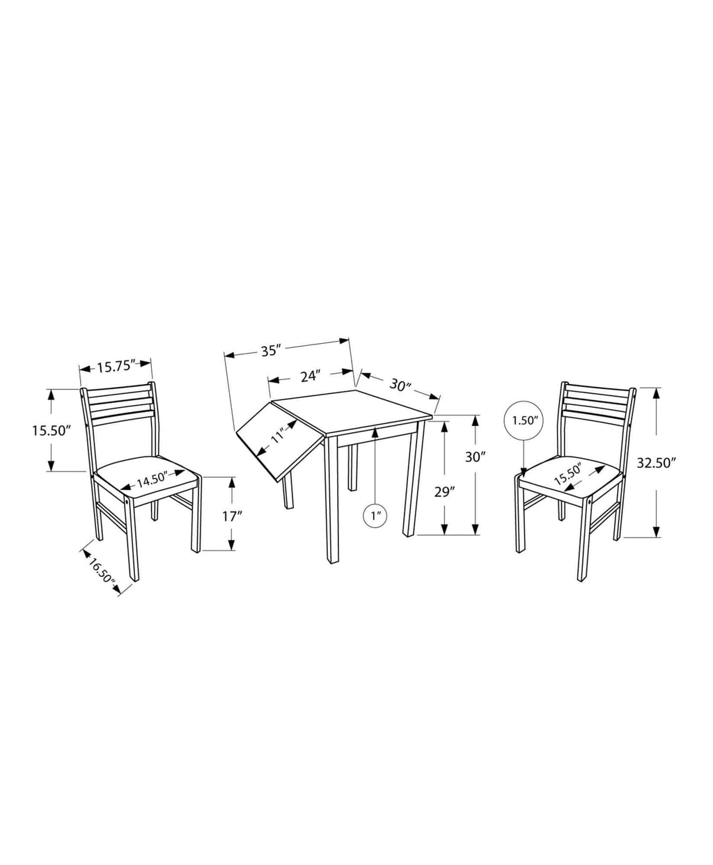 Walnut Beige Solid Wood 3pcs Dining Set E823599