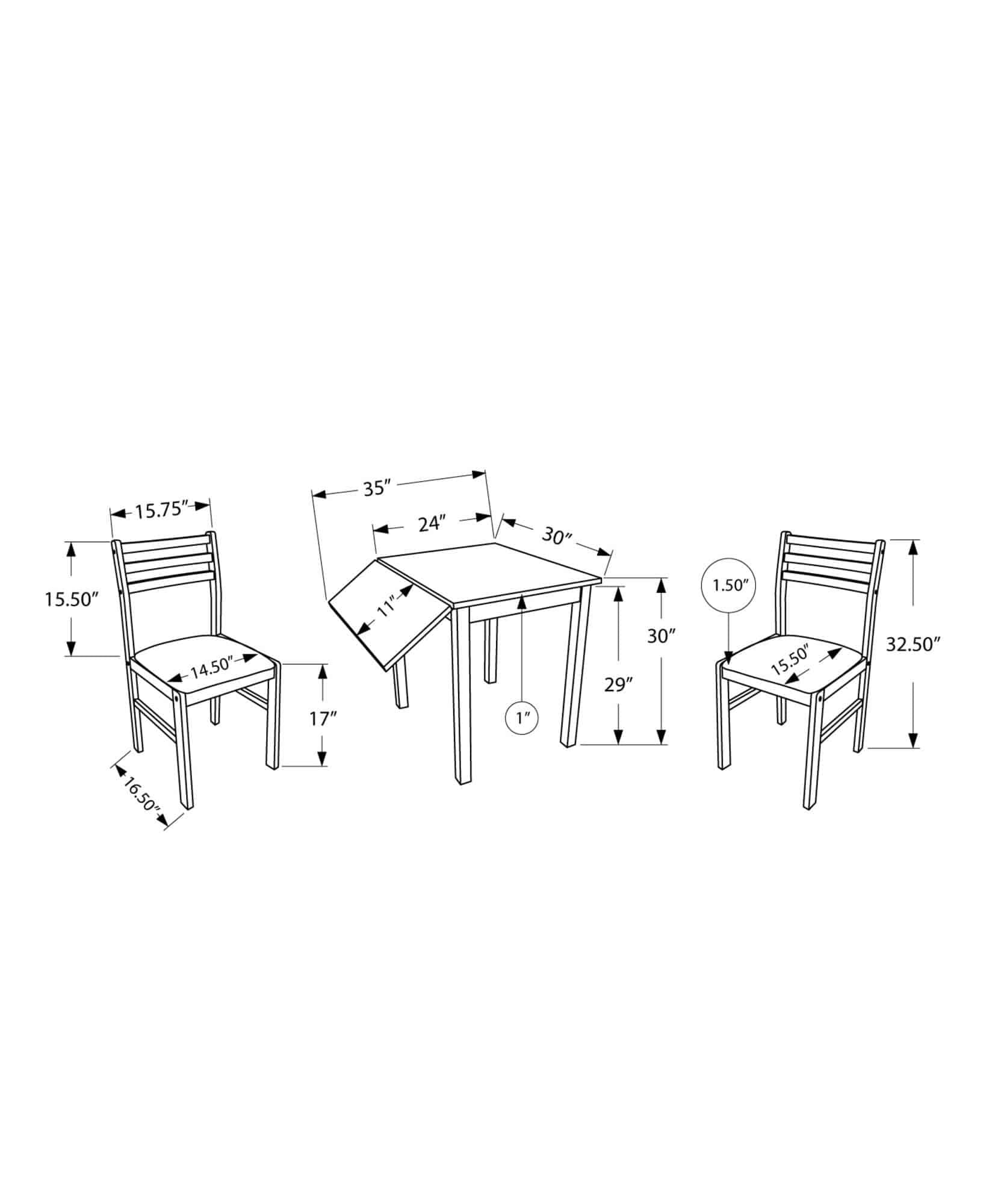 Walnut Beige Solid Wood 3pcs Dining Set E823599