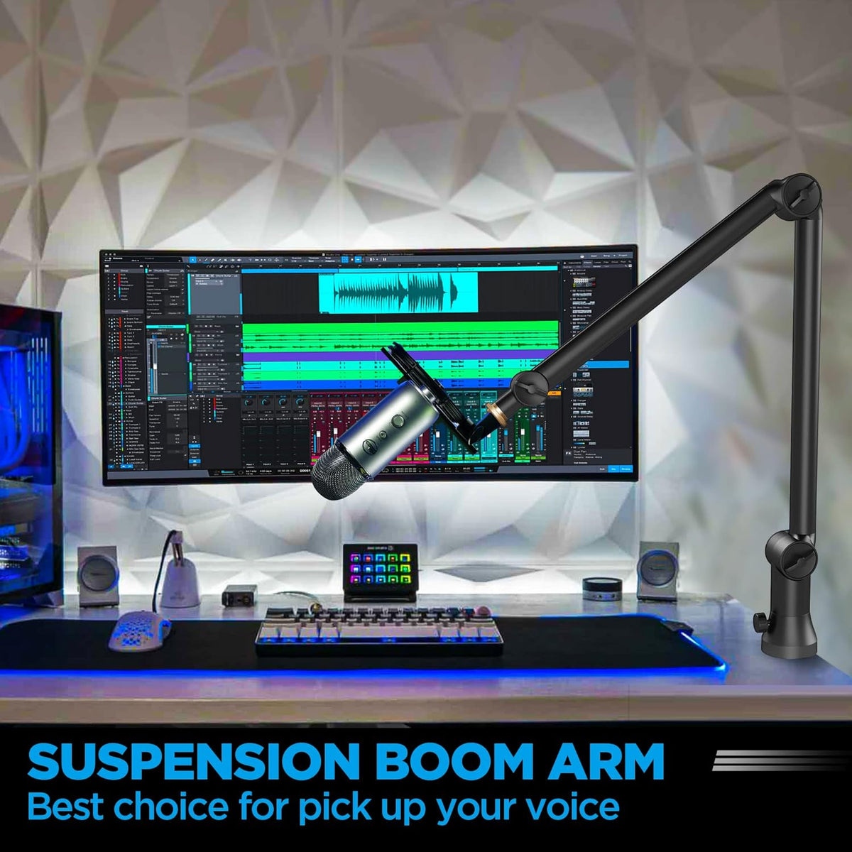 Mic Boom Arm with 3/8 to 5/8 Adapter, Heavy Duty Metal Desk Mount Stand with Hidden Cable Design Z735571
