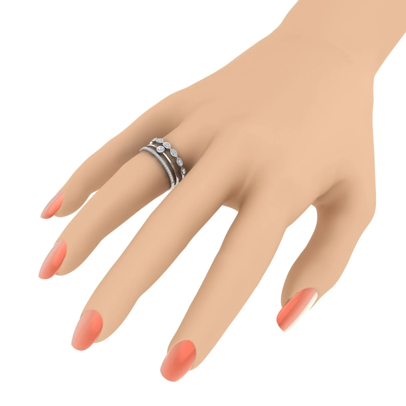 10K White Gold Diamond Stackable Ring W321