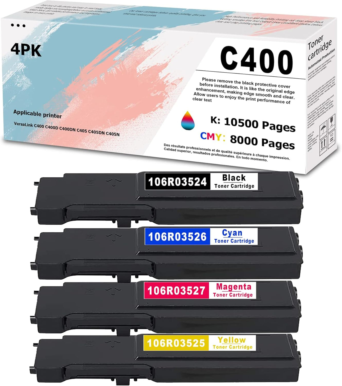 4 PK Toner Cartridge Replacement for Xerox C400 C405 Printer L167048