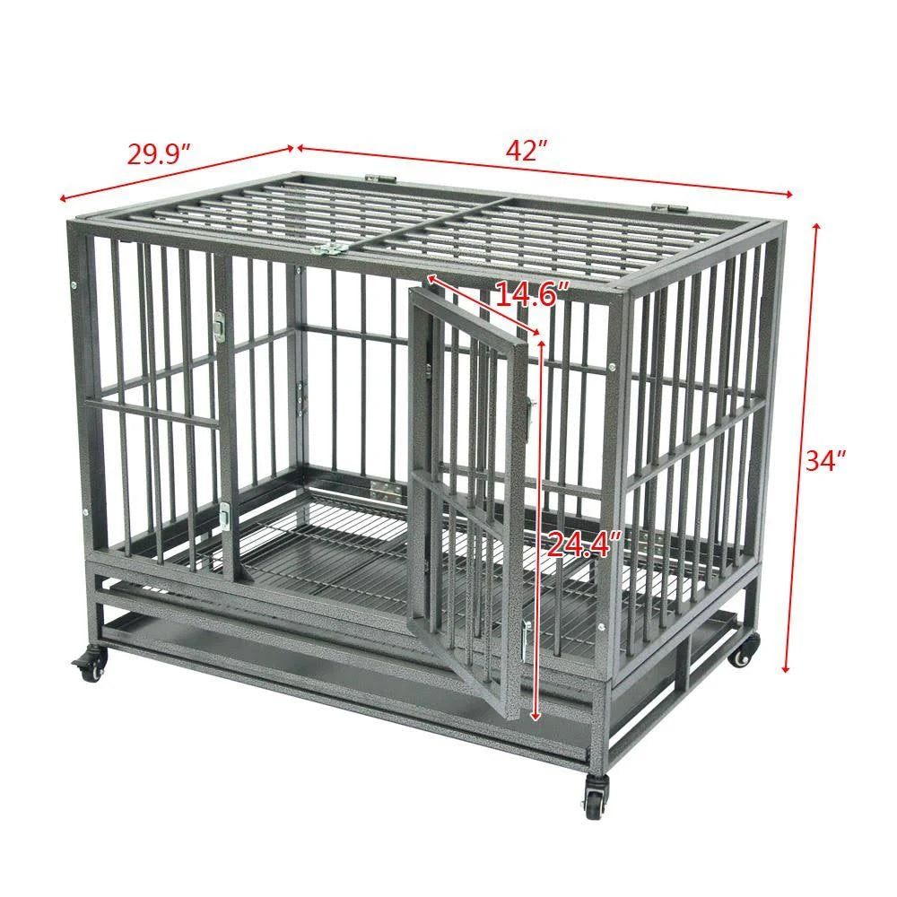Silver Double-Door Dog Crate Kennel with Tray E219