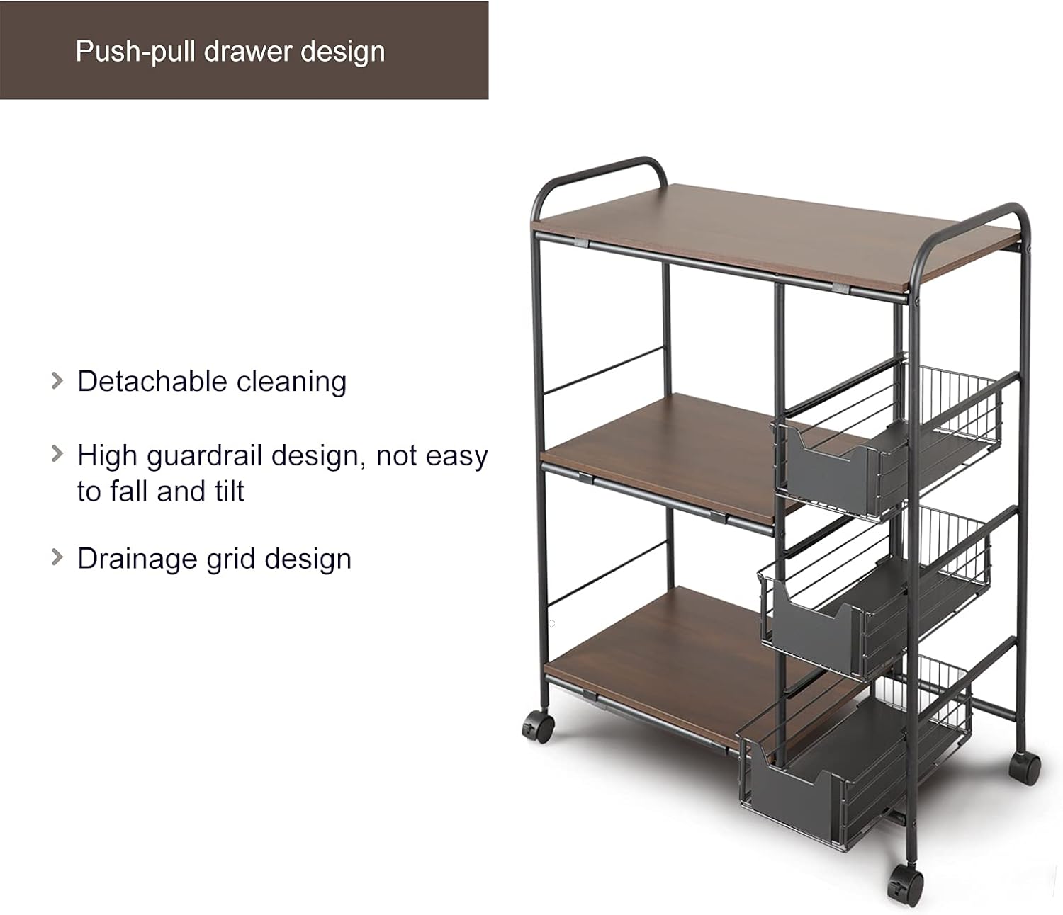 3-Tier Kitchen Standing Bakers Rack with Storage Basket Z474